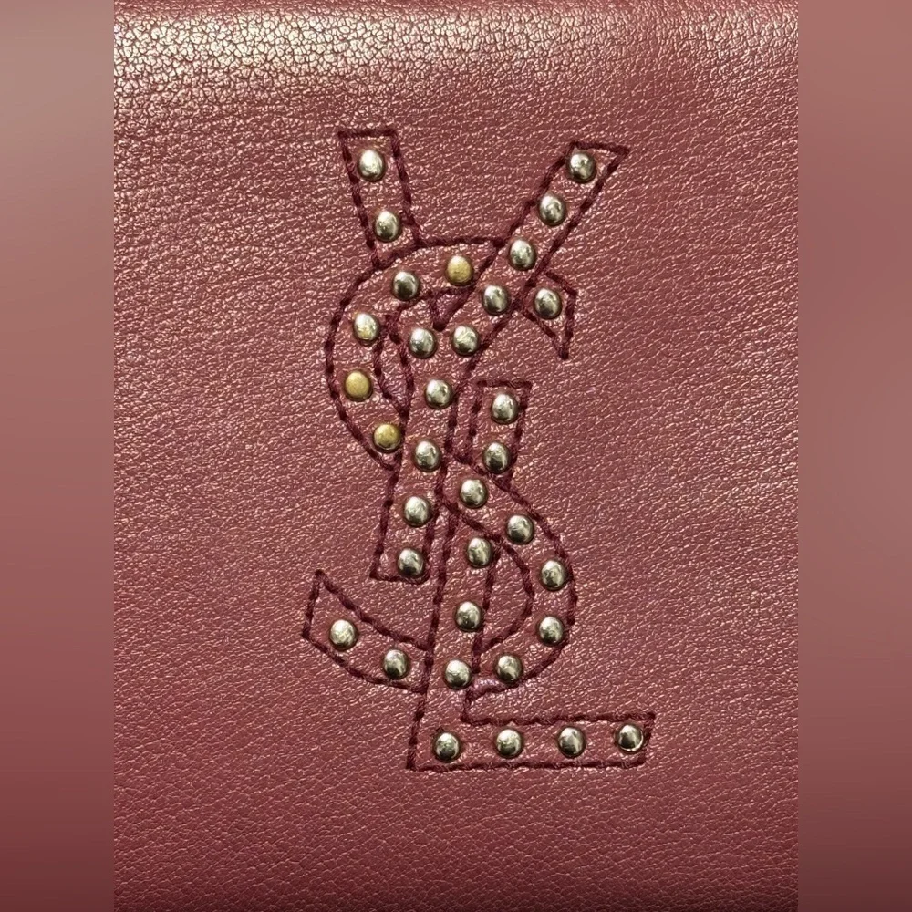 YSL pink Cassandra studded zip around wallet